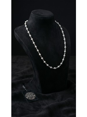 Roza Silver 925 Ayar Geleneksel Kafes Telkari El Işi Top Zincir Gümüş Kolye (10X5MM)