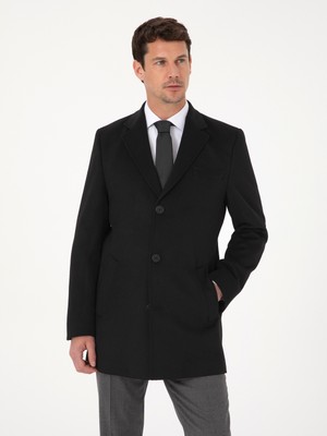 Cacharel Erkek Siyah Ex Slim Fit Yün Karışımlı Palto 50319242-VR046