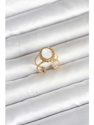 Clariss Üreticiniz 316L Çelik Gold Renk Sedefli Vintage Kadın Yüzük YN1348