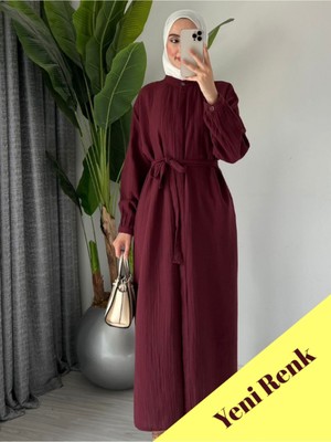 Molly Nelly Kadın Uzun Yazlık Muslin Ince Tunik Bordo Pardesü