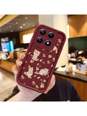 HONTINGA Xiaomi 14T Pro  ile Uyumlu Kılıfı Düşüme Önleyici Basitlik Anti Düşme Kamera Korumali Karakteri Bordo Desen Yumuşak Silikon Telefon Kılıfı Kadın ve Erkek Için Uygundur K2-7046
