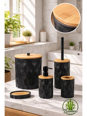 Okyanus Home Siyah Diamond Gerçek Bambu Banyo Seti