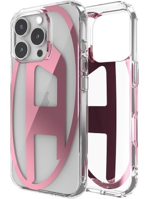 Diesel iPhone 16 Pro Uyumlu Oval D Mirror Şeffaf Kılıf - Şeffaf/pembe