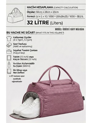 Kaff Mürdüm Krinkıl Kumaş Ayakkabı Bölmeli 00818 Önü Cepli Su Geçirmez Omuz Askılı Spor ve Seyahat Çantası