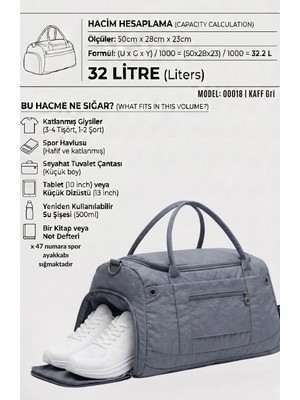Gri Krinkıl Kumaş Ayakkabı Bölmeli 0818 Önü Cepli Su Geçirmez Omuz Askılı Spor ve Seyahat Çantası