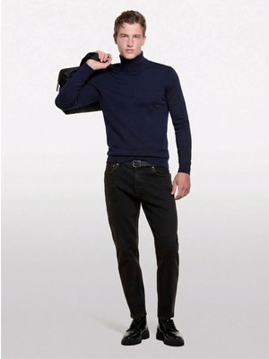 Sisley Yün Karışımlı Slim Fit Kazak Erkek Lacivert Kazak - 324A11BAS200A