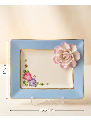 Manushum El Boyama Porselen Capodimonteli Dekoratif Tabak-Bebe Mavi