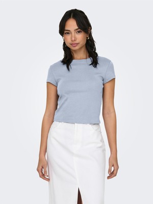 Only Onlelına S/s O-Neck Short Top Jrs Noos Kadın Mavi Bluz - 15320229