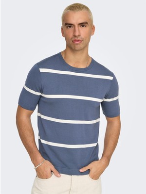 Only & Sons Onswyler Lıfe Reg 14 Ss Strıped Knıt Erkek Mavi Kazak - OS22032764