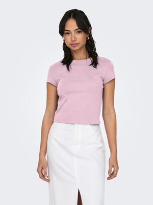 Only Onlelına S/s O-Neck Short Top Jrs Noos Kadın Pembe Bluz - 15320229