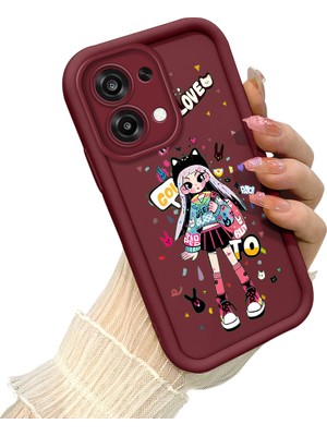 HONTINGA Oppo A6 Pro 4g ile Uyumlu Kılıfı Düşüme Önleyici Basitlik Anti Düşme Kamera Korumali Sevimli Bordo Desen Yumuşak Silikon Telefon Kılıfı Kadın ve Erkek Için Uygundur K2-7051