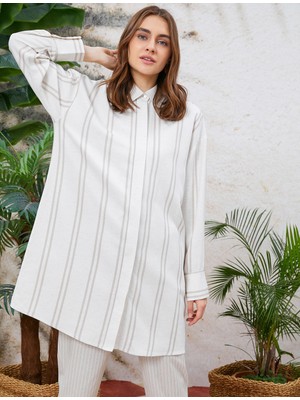 Koton Çizgili Tunik Gömlek Yaka Oversize