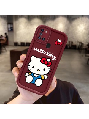 HONTINGA Samsung Galaxy A21S ile Uyumlu Kılıfı Düşüme Önleyici Basitlik Anti Düşme Kamera Korumali Hello Kitty Bordo Desen Yumuşak Silikon Telefon Kılıfı Kadın ve Erkek Için Uygundur K2-7015