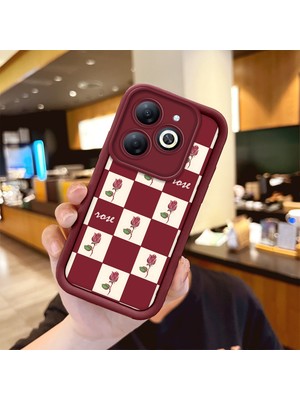 HONTINGA Infinix Smart 8 Pro ile Uyumlu Kılıfı Düşüme Önleyici Basitlik Anti Düşme Kamera Korumali Çiçek Bordo Desen Yumuşak Silikon Telefon Kılıfı Kadın ve Erkek Için Uygundur K2-7297