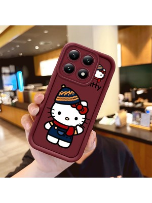 HONTINGA Xiaomi Mi 14T  ile Uyumlu Kılıfı Düşüme Önleyici Basitlik Anti Düşme Kamera Korumali Hello Kitty Bordo Desen Yumuşak Silikon Telefon Kılıfı Kadın ve Erkek Için Uygundur K2-7015