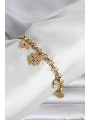 Clariss Ashwork 316L Çelik Gold Renk Charmlı Kadın Bileklik 587455
