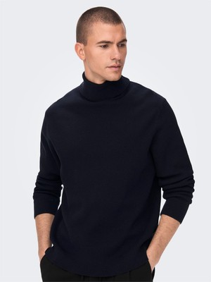 Only & Sons Onsphil Reg 12 Struc Roll Neck Knit Noos Erkek Mavi Kazak - 22023202
