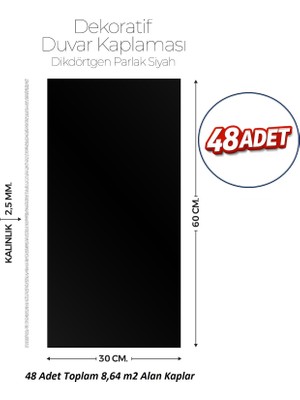Brano 30X60 cm Kendinden Yapışkanlı Duvar,banyo,tezgah Arası Parlak Siyah  Desen -48 Adet