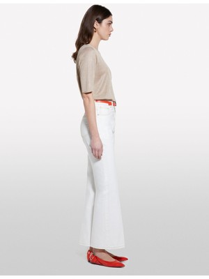 Sisley Pamuk Karışımlı Yüksek Bel Ispanyol Paça Denim Pantolon Kadın Krem Denim Pantolon - 325P4MCPLE043