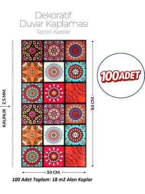 Brano 30X60 cm Kendinden Yapışkanlı Duvar,banyo,tezgah Arası Çok Renkli -100 Adet
