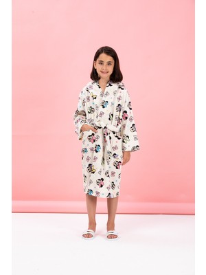 Özdilek Lisanslı Kapüşonlu Çocuk Bornozu 5/6 Yaş-Minnie Mouse Colors Krem