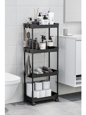 Siyah 4 Katlı Tekerlekli Düzenleyici Mutfak ve Banyo Rafı Vesken