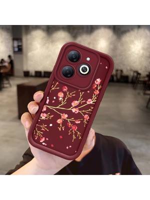 HONTINGA Tecno Spark Go 2024 ile Uyumlu Kılıfı Düşüme Önleyici Basitlik Anti Düşme Kamera Korumali Çiçek Bordo Desen Yumuşak Silikon Telefon Kılıfı Kadın ve Erkek Için Uygundur K2-7098