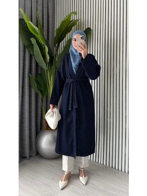 Molly Nelly Kadın Kot Bağlamalı Günlük Kap Uzun Pardesü