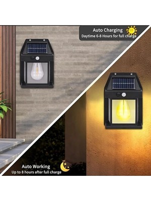Hediye Bahçesi Solar Rustik Ampullü Duvar Lambası - Gün Işığı