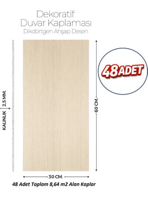 Brano 30X60 cm Kendinden Yapışkanlı Duvar,banyo,tezgah Arası Ahşap Desen-48 Adet