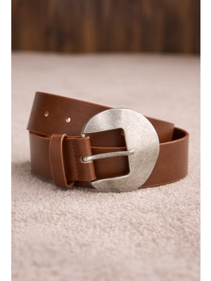 HE-QA Oval Metal Tokalı Kemer Taba