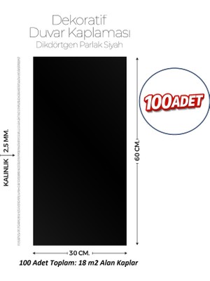 Brano 30X60 cm Kendinden Yapışkanlı Duvar,banyo,tezgah Arası Parlak Siyah DESEN-100 Adet