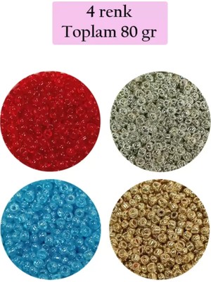 Just Cheap Store Dökme Cam Kum Boncuk (11/0) 2 mm - 4 Renk - Toplam 80 Gram -  BNC404