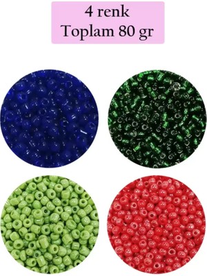 Just Cheap Store Dökme Cam Kum Boncuk (11/0) 2 mm - 4 Renk - Toplam 80 Gram -  BNC399