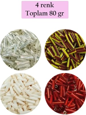Just Cheap Store Uzun Boru Kesme Boncuk Çap 2mm Uzunluk 10 mm - 4 Renk - Toplam 80 Gram - BNC434