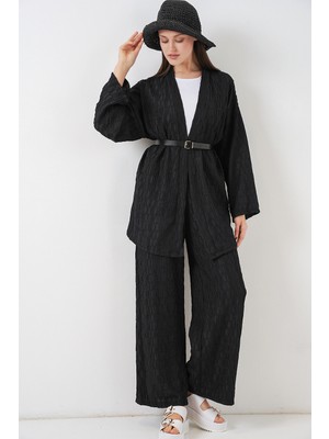 Bigdart Kadın Kimono Pantolon Ikili Takım 30078 - Siyah
