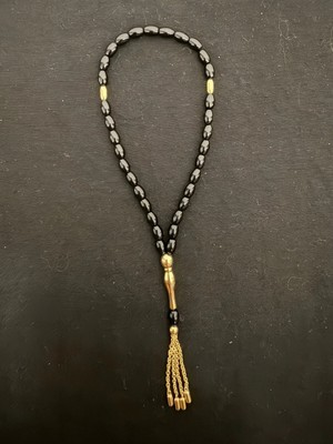 Altın Püsküllü Orijinal Oniks Taşı Tesbih