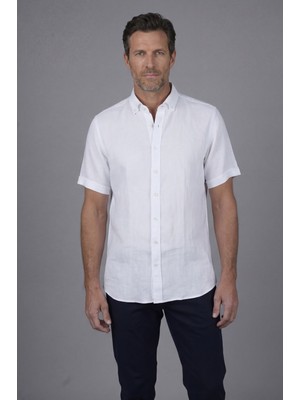 Bisse Erkek Kısa Kol Paşa Yaka Cepsiz Sedef Düğme Gömlek Beyaz GMKTN250009_D01