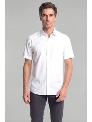 Bisse Regular Fit Cepli Kısa Kol Pamuk Beyaz Erkek Gömlek GM23Y231171_D01