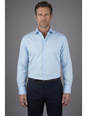 Bisse Klasik Yaka Modern Fit Açık Mavi Uzun Kol Cepsiz Erkek Gömlek GMKLS250067_33