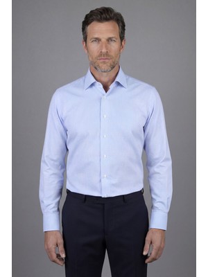 Bisse Mavi Uzun Kol Klasik Yaka Cepsiz Erkek Gömlek   GMKLS250036_D35
