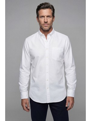 Bisse Regular Fit Paşa Yaka Tek Cep Pamuk Beyaz Erkek Gömlek GMKLS4KPS242046_D01
