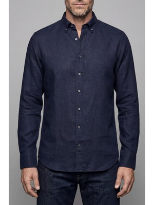 Bisse Erkek Uzun Kol Paşa Yaka Cepsiz Sedef Düğme Gömlek Lacivert GMKTN250010_D39