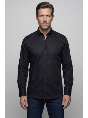 Bisse Uzun Kol Paşa Yaka Gömlek Siyah GMKLS252104_D99