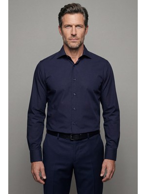 Bisse Modern Fit Klasik Yaka Lacivert Cepsiz Erkek Gömlek GMKLS4KC242058_D39