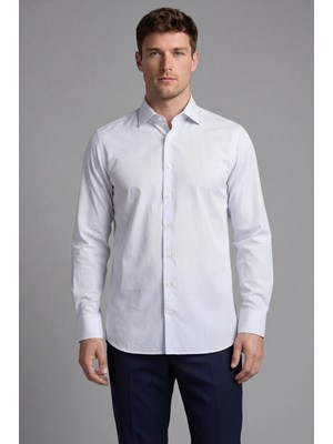 Bisse Erkek Regular Fit Uzun Kol Cepsiz Pamuk Beyaz Gömlek BSGMKLS25314_D01
