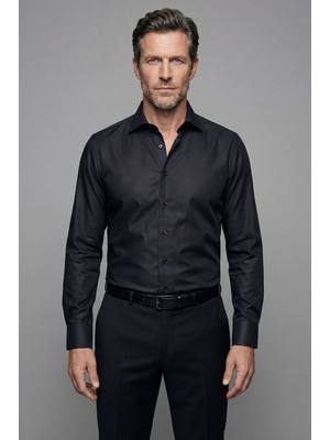Bisse Regular Fit Klasik Yaka Siyah Cepsiz Erkek Gömlek GMKLS4KC242042_D99