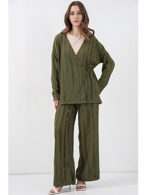 Bigdart Kadın Örme Kimono Pantolon Ikili Takım 30067 - Haki