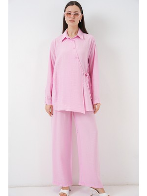 Bigdart Kadın Bağcıklı Tunik Pantolon Ikili Takım 6752 - Pudra