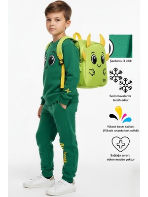 KarmeNova Buddy Gülen Yüz Baskılı Unisex Çocuk Eşofman Takım ve Okul Sırt Çantası Seti | 4-9 Yaş